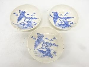 古伊万里　瀬戸印判手　山水なます皿3客揃